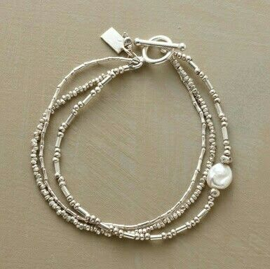 Vintage Layered Silver Pearl Bracelet Set