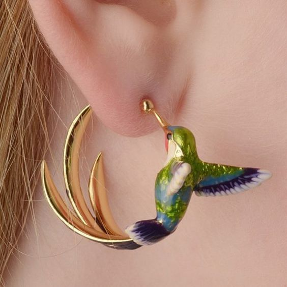 Vintage Hummingbird Gold Hoop Earrings