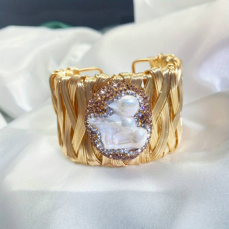 Vintage Gold Pearl Statement Cuff Bracelet