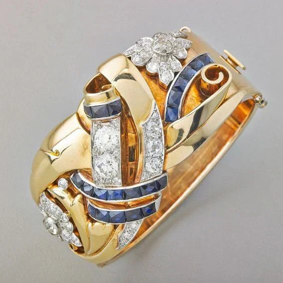 Vintage Gold Blue Crystal Statement Ring