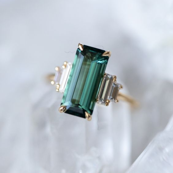 Vintage Emerald Cut Green Crystal Ring