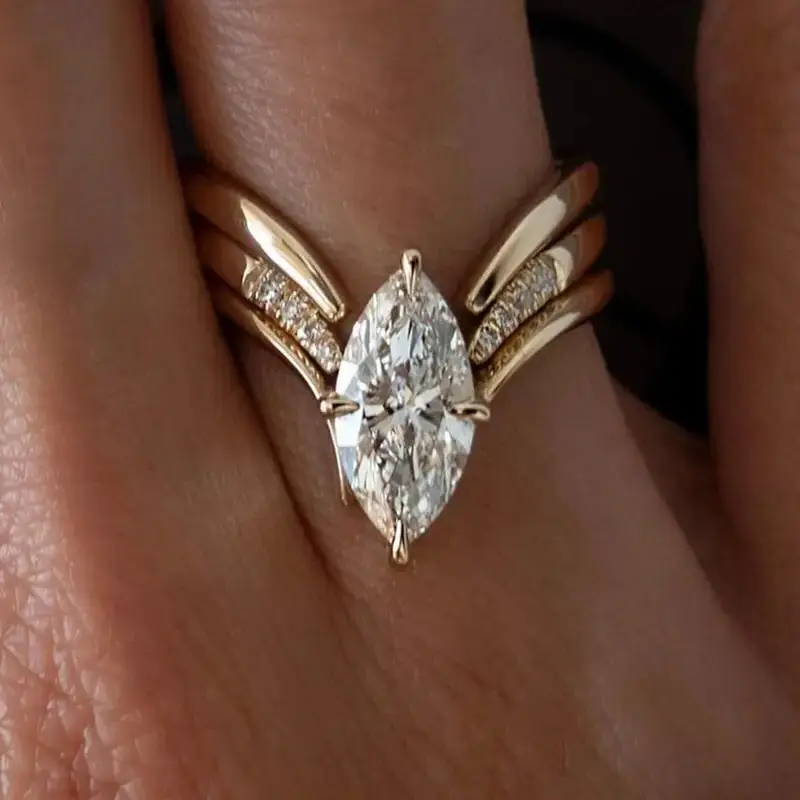 Marquise Crystal Gold Statement Ring