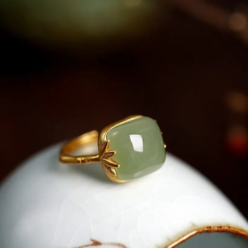 Adjustable Gold Green Jade Ring