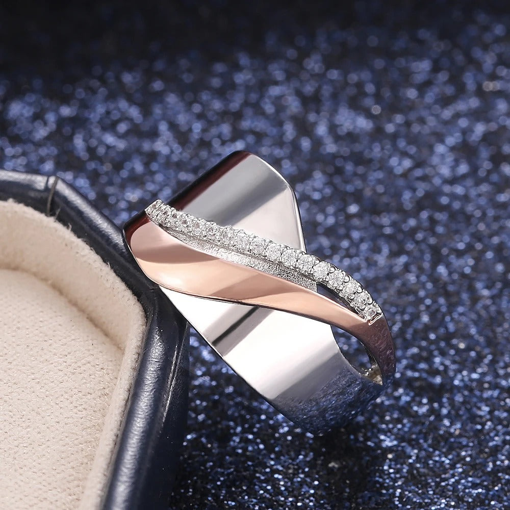 Two-Tone Silver & Rose Gold Crystal Ring