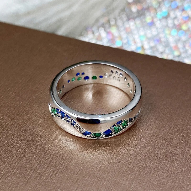 Vintage Silver Blue Green Crystal Ring