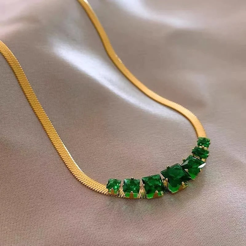 Emerald Crystal Herringbone Necklace