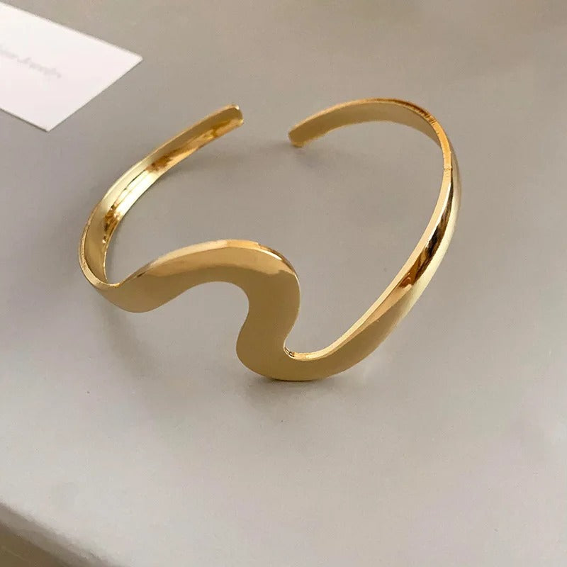 Classic Gold Wave Open Cuff Bracelet