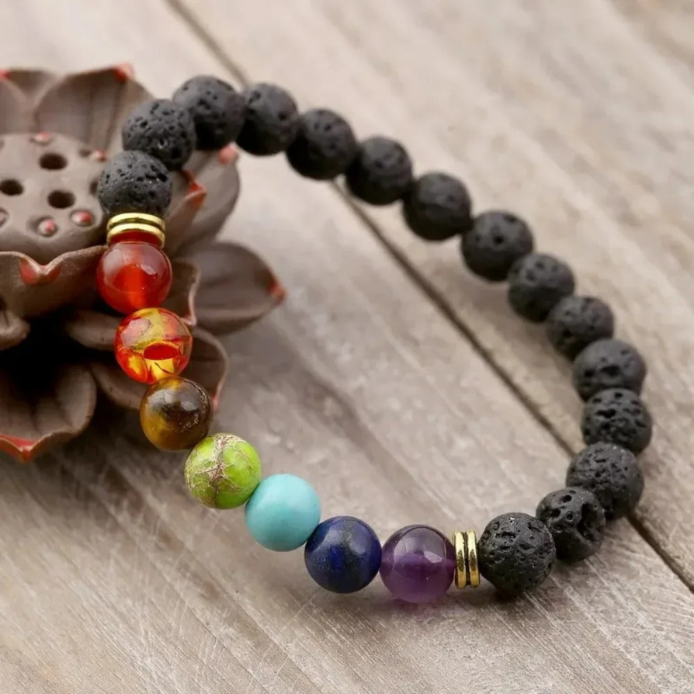 Vintage Lava Stone Seven Chakra Bracelet