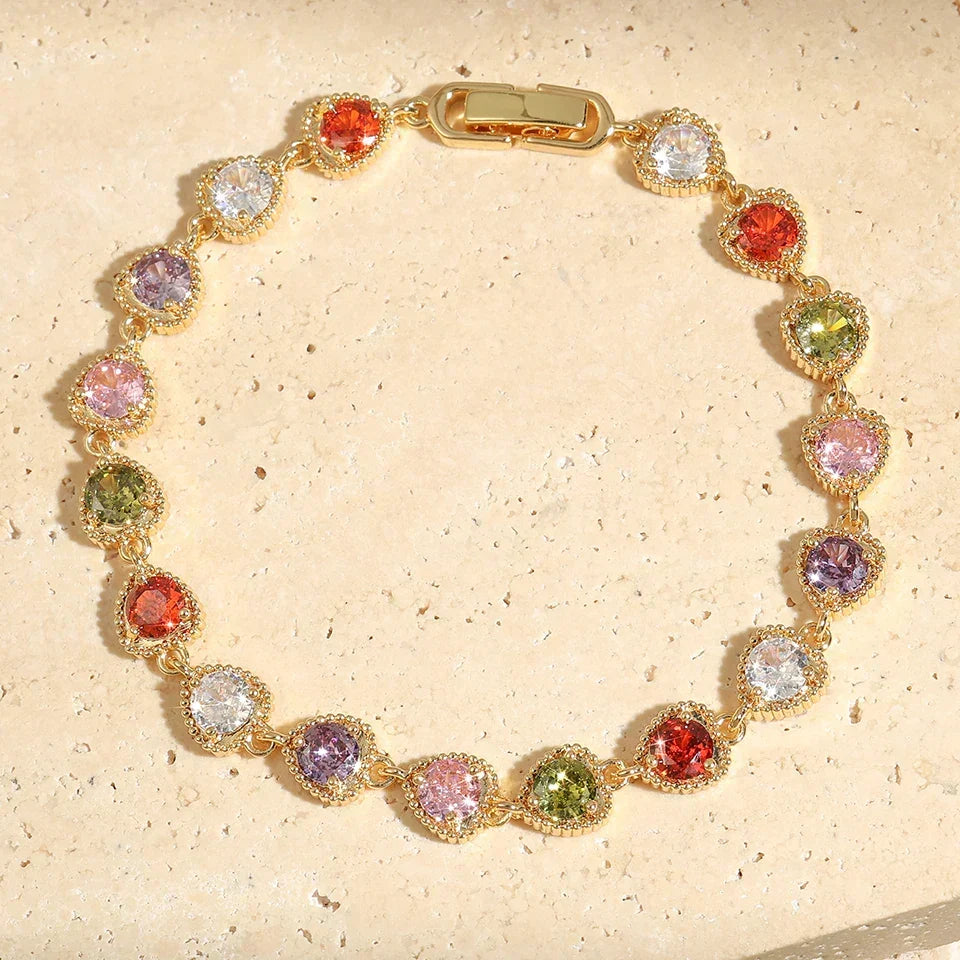 Rainbow Crystal Heart Tennis Bracelet