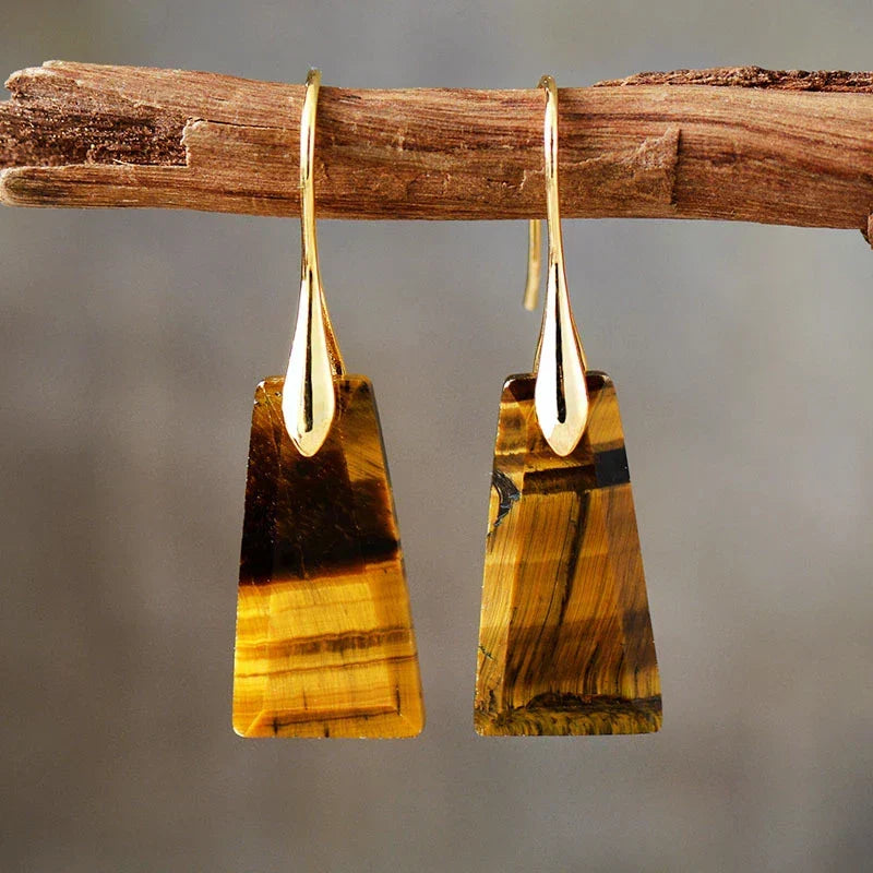 Golden Tiger Eye Geometric Hook Earrings